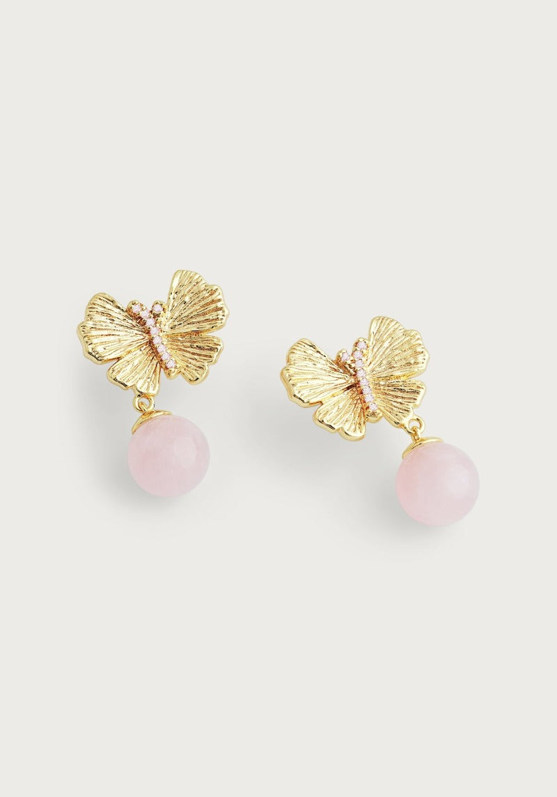 ANABEL ARAM Butterfly With Rose Quartz Drop Earring