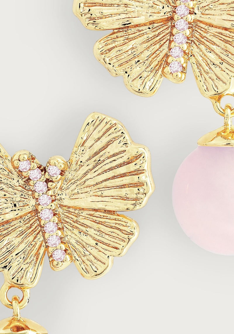 ANABEL ARAM Butterfly With Rose Quartz Drop Earring