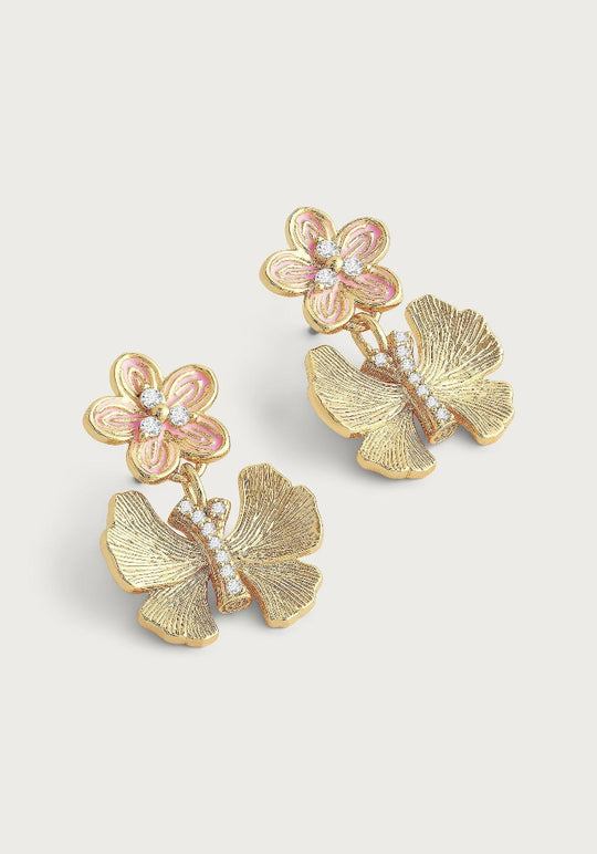 ANABEL ARAM Butterfly With Enamel Flower Earrings