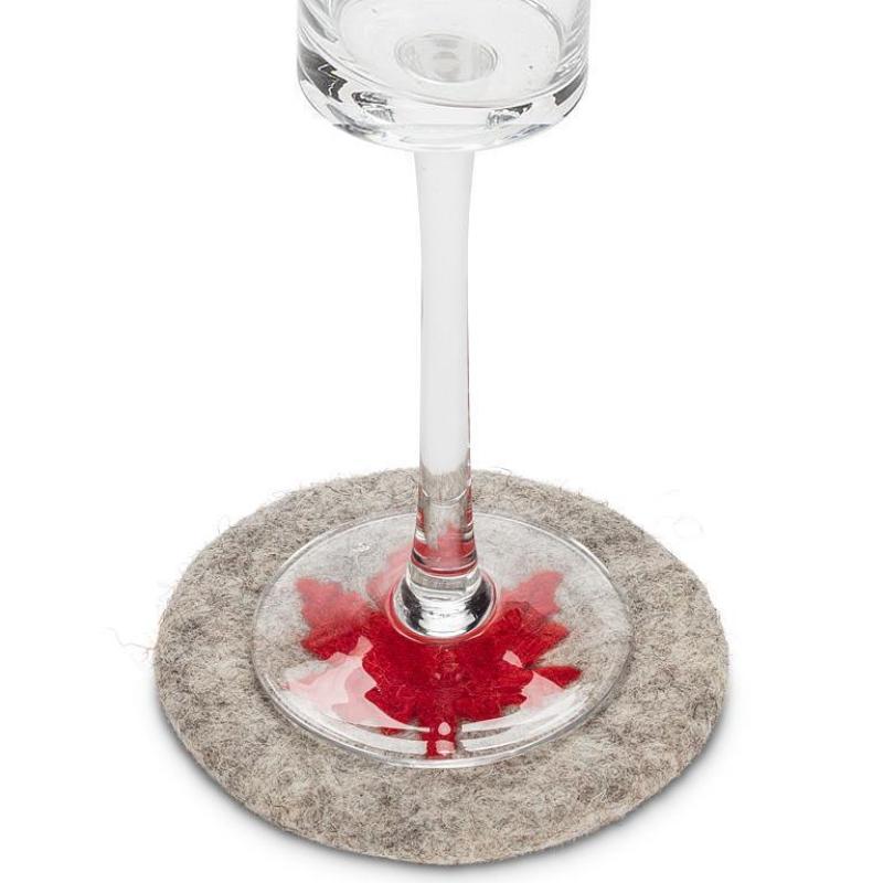 Maple Leaf Coaster-Gry/Red-4"D